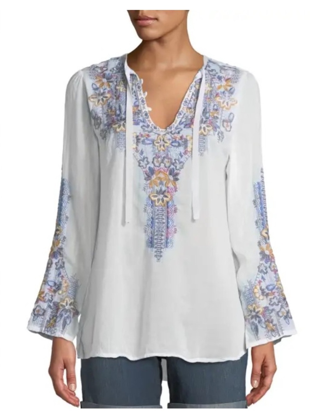 Johnny Was Tanya Embroidered white blue & colorful blouse - Picture 12 of 15
